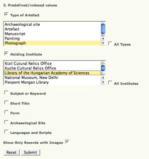 Screenshot of website advanced search process.