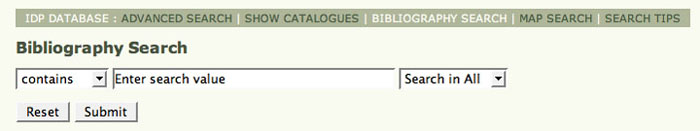 Screenshot of website bibliography search.