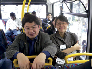 Candid photograph taken inside a London bus.