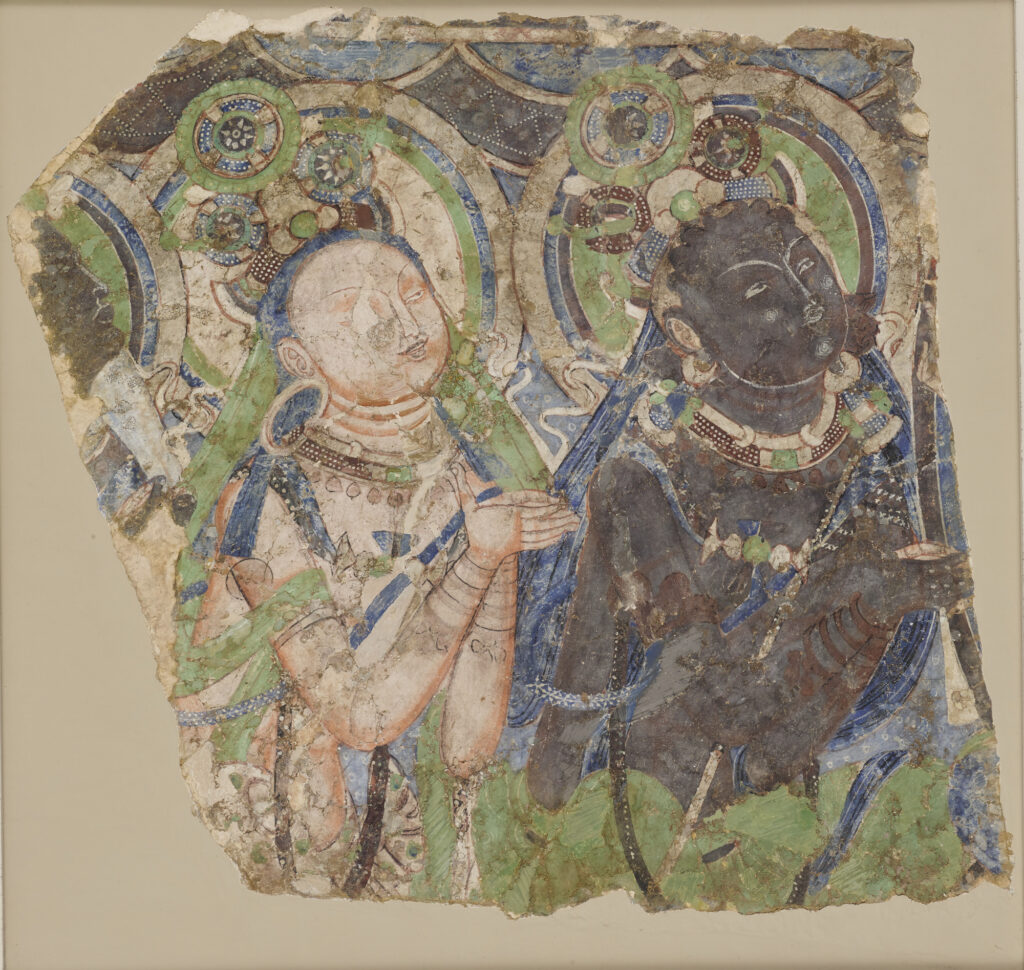 Well preserved piece of wall painting with two human figures. 