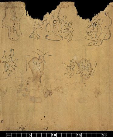 Fragment of a scroll with ink drawings.