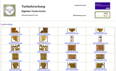 Screenshot of the Digital Turfan Archives, showing various fragments. 