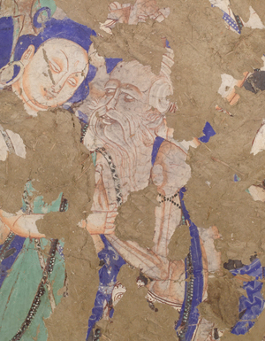 Fragmentary wall painting with visible human faces.