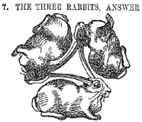 A Victorian line drawing of the three rabbits motif. 