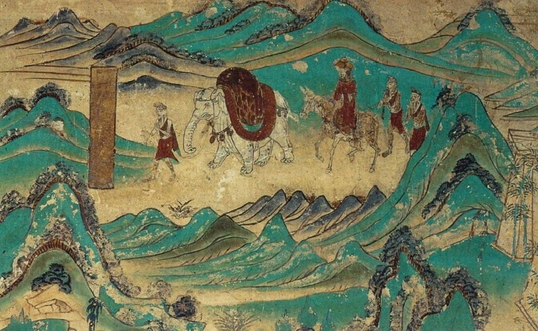 Painting of Xuanzang returned from India. Dunhuang mural, Cave 103. High Tang period (712-765).