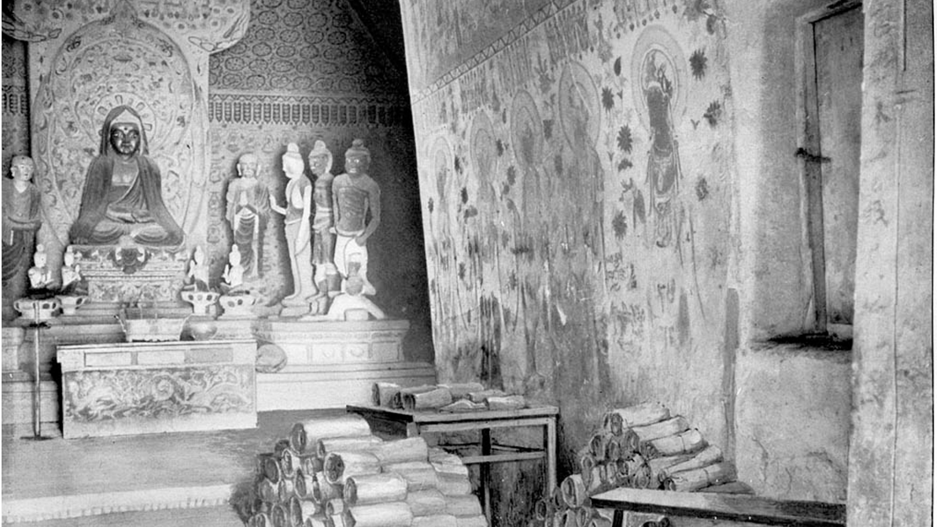 Stein's composite photograph of caves 16 and cave 17 at Dunhuang.